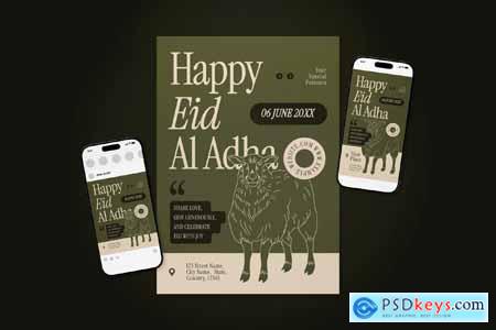 Green Minimal Eid Al Adha Flyer Set