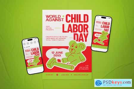 Red Bold World Against Child Labor Day Flyer Set