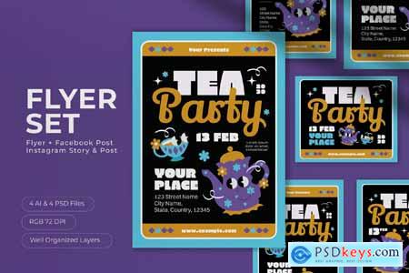 Blue Black Quirky Tea Party Flyer Set