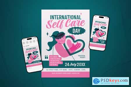 Green Riso international Self Care Day Flyer Set