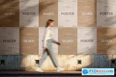 Outdoor Glued Posters Mockup with Shadow Overlay