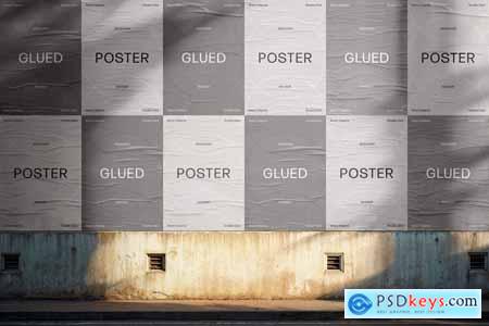 Outdoor Glued Posters Mockup with Shadow Overlay