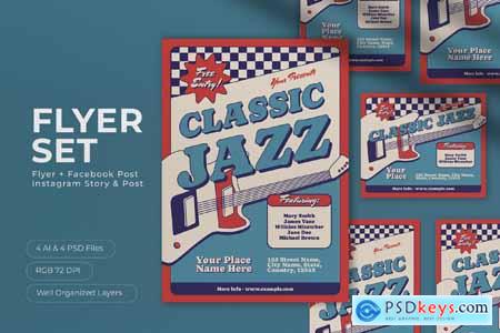 Red Blue Vintage Classic Jazz Flyer Set