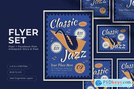 Blue Yellow Quirky Classic Jazz Flyer Set