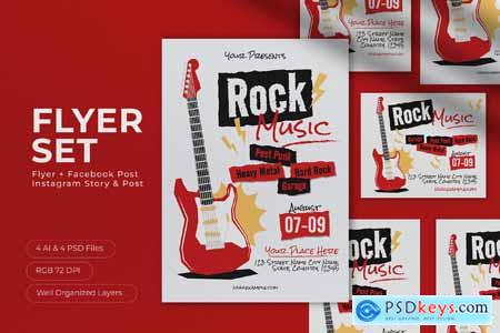 Red Black Bold Grunge Rock Music Flyer Set