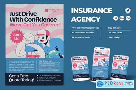 Car Insurance Agency Cartoon Flyer Design