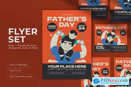 Orange Quirky Illustration Fathers Day Flyer Set