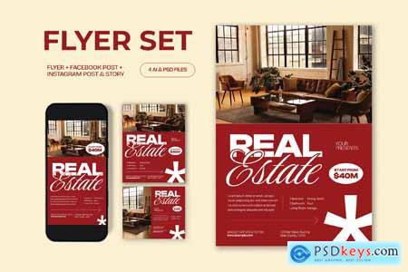 Red White Utilitarian Real Estate Flyer Set