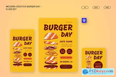 Modern Creative Burger Day Flyer Set 004