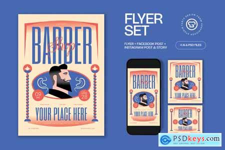 Cream Vintage Aesthetic Barbershop Flyer Set