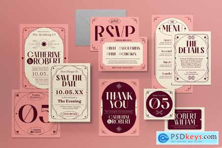 Pink Vintage Aesthetic Wedding Invitation Set