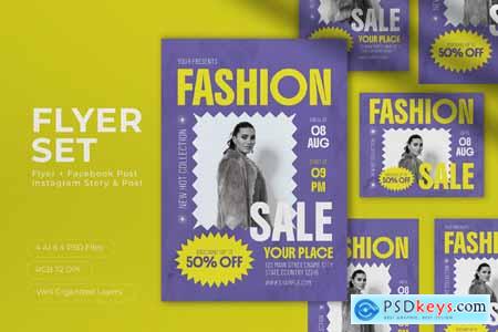 Purple Yellow Bold Fashion Sale Flyer Set
