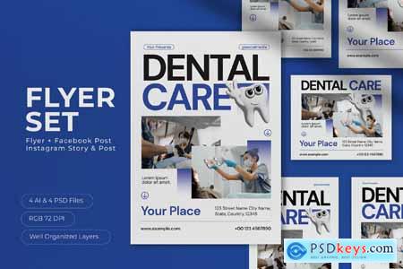 White Blue Utilitarian Dental Care Flyer Set