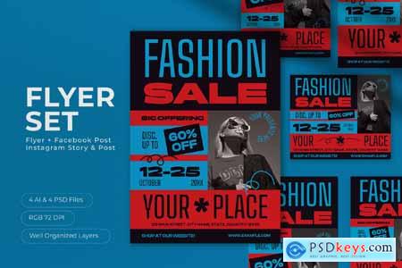Black Red Bold Fashion Sale Flyer Set