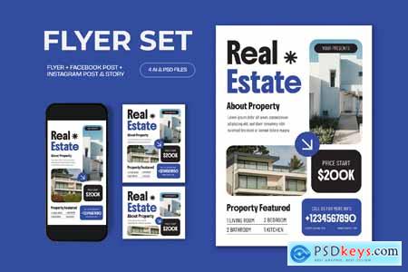 Blue White Utilitarian Real Estate Flyer Set