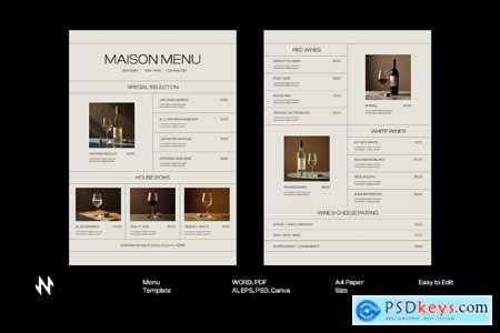 Elegant Wine House Menu