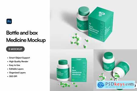 Bottle and Box Medicine Mockup