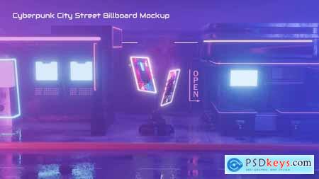 Cyberpunk City Street Billboard Mockup 58655079