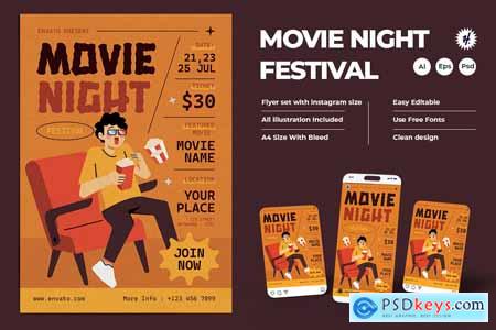 Retro Movie Night Festival Flyer Design