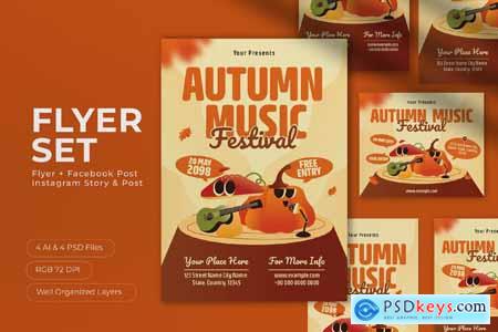 Orange Quirky Autumn Music Festival Flyer Set