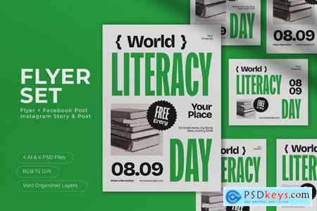 Green Bold Minimalism World Literacy Day Flyer Set