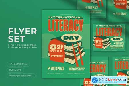 Green Orange Quirky Literacy Day Flyer Set