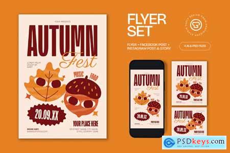 Red Orange Quirky Autumn Festival Flyer Set