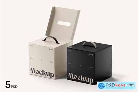 Cube Box Mockup With Plastic Handle