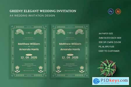 Greeny Elegant Wedding Invitation
