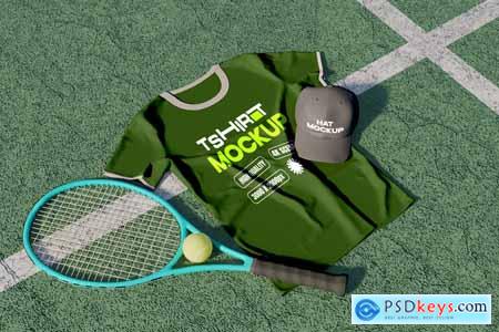 Tennis Court T-Shirt and Cap Mockup