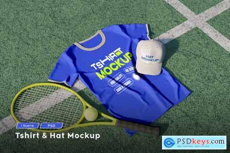 Tennis Court T-Shirt and Cap Mockup Tennis Court T-Shirt and Cap Mockup