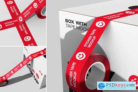 Sticker Tape with Box Mockup