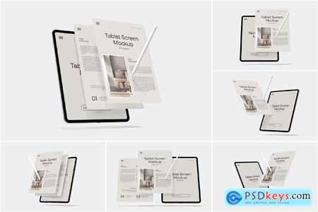 Portrait Tablet Screen Mockup With Stylus Pen Portrait Tablet Screen Mockup With Stylus Pen