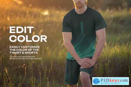 2 Mockups of Men's T-Shirt and Shorts Outdoors