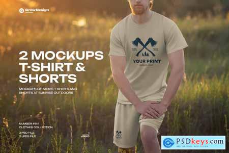 2 Mockups of Men's T-Shirt and Shorts Outdoors