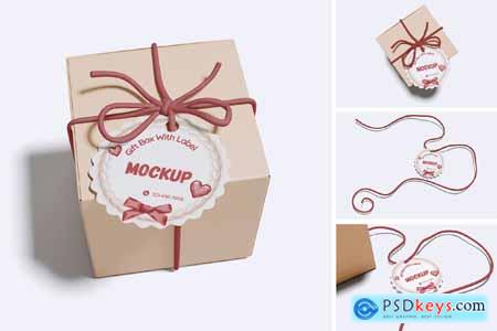 Box gift With Label Mockup