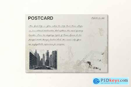 Grunge Vintage Postcard & Postage Stamp Mockup