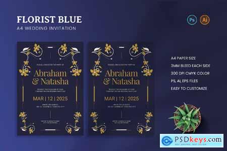 Florist Blue Wedding Invitation