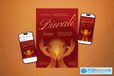 Red and Cream Gradient Diwali Flyer Set