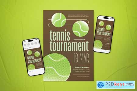 Brown and Green Retro Tennis Tournament Flyer Set