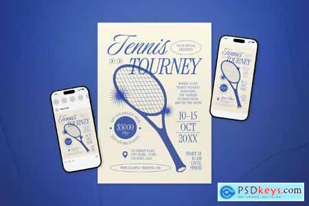 Blue Retro Tennis Tournament Flyer Set