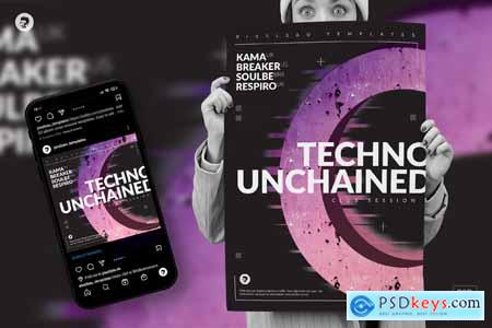 Techno Unchained  Poster, Flyer Template