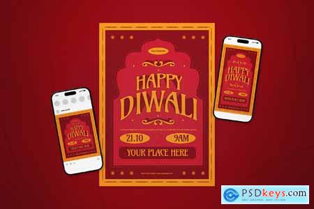 Red Vintage Style Diwali Flyer Set