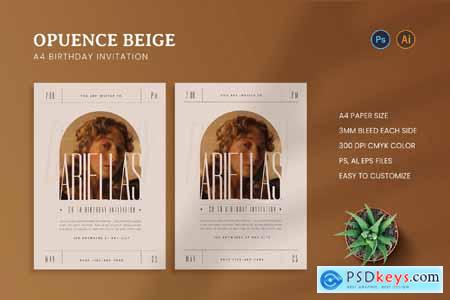 Opuence Beige Birthday Invitation