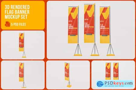 3D Rendered Flag Banner Mockup Set