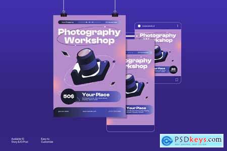 Purple Gradient Photography Workshop Flyer Set