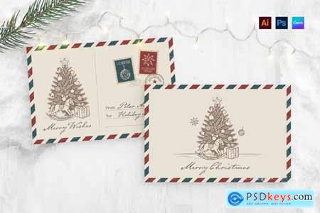 Christmas Vintage Airmail Postcard Template