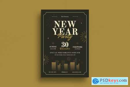 Black Modern Festive New Year Party Flyer