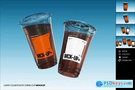 Large Clear Plastic Drink Cup Mockup B6TG9PD