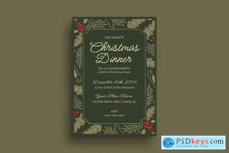 Floral Christmas Dinner Invitation